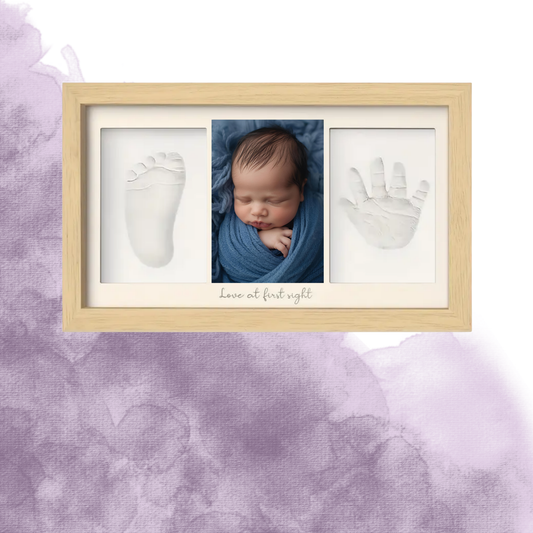 Wood okvir z glino za odtis roke ali tačke – naraven – Anevira